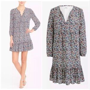 J.Crew Ruffle Oversized Tiered Popover Dress Floral Print Size Small
